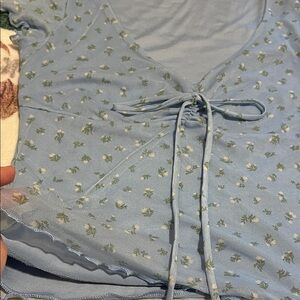 Blue Floral Short Sleeve Top